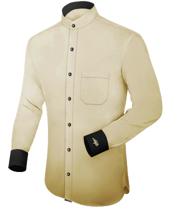 Camisas Hombre Negra Interior Cuello Blanco with Band